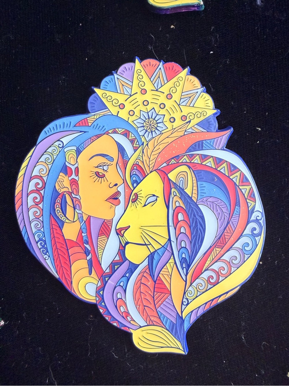 Colorful Lion & Woman Enamel Pin - Vibrant Multicolor